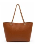 Brown Textured Chain Shoulder Bag for Women
