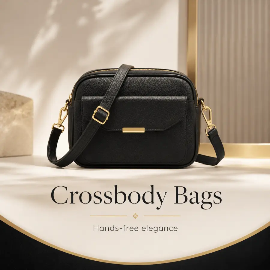 Black crossbody bag for women with gold hardware
