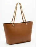 Brown Textured Chain Shoulder Bag for Women