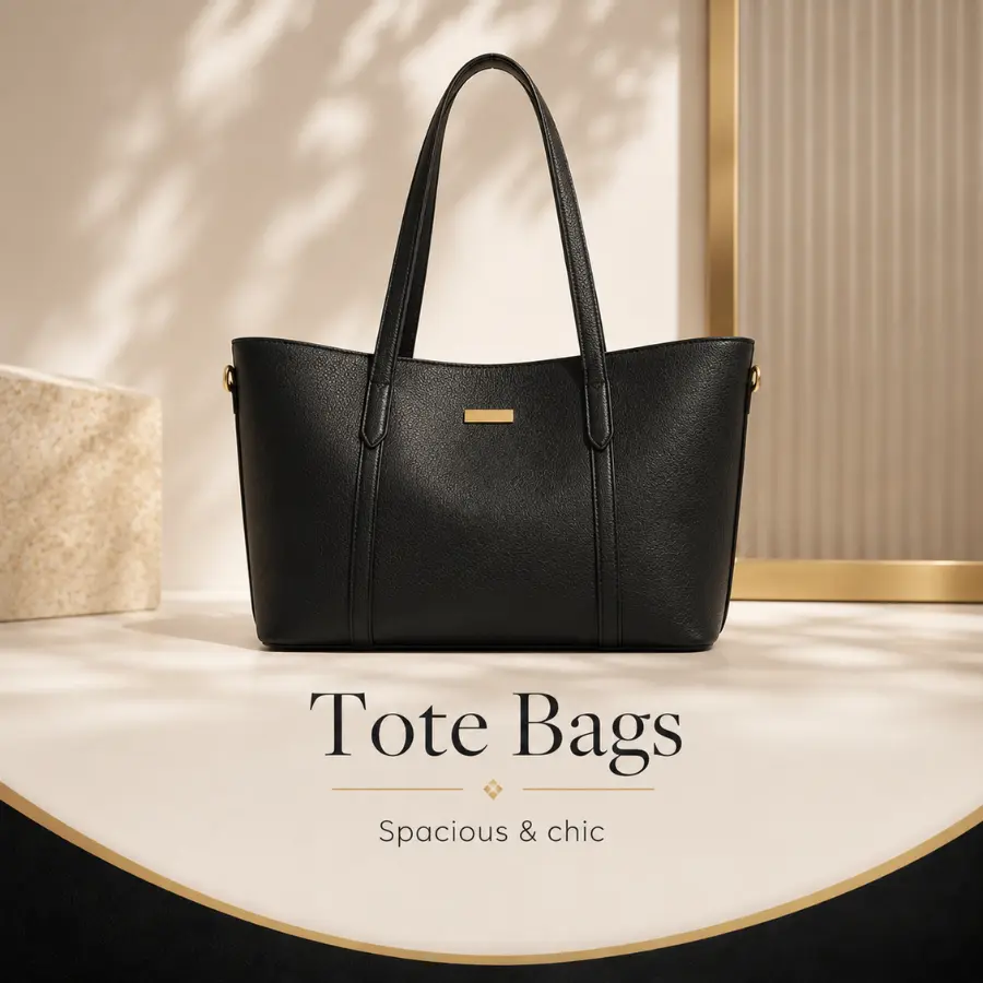 Spacious black tote bag for women with long handles